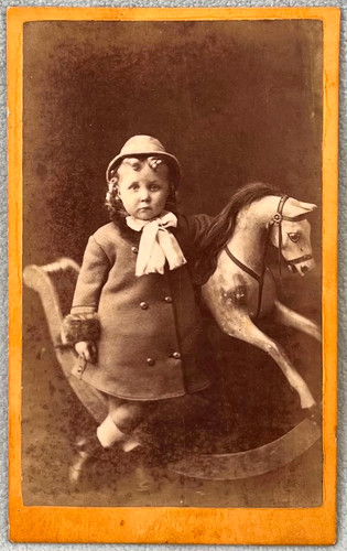 Cdv girl rocking horse - cdv,