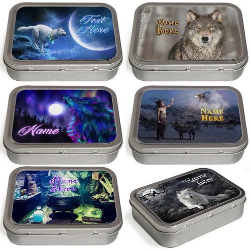 Personalised tobacco tin wolf - tin,