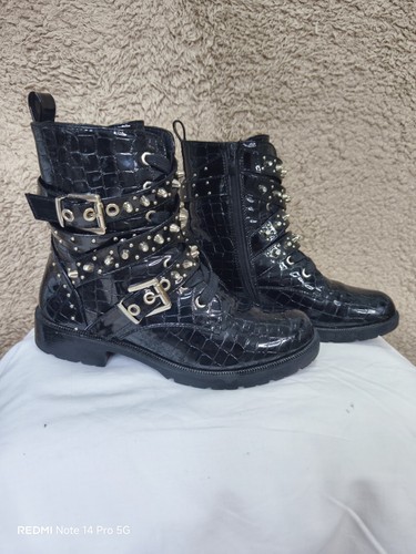 Black patent studded - black, biker