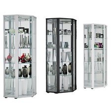 GLASS CORNER CABINET UNIT WHITE OAK BLACK SILVER SELBY HOME FURNITURE LIVING