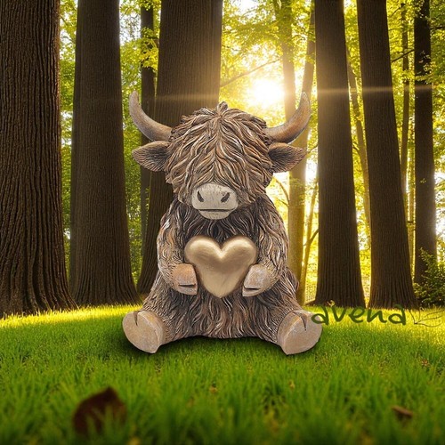 Highland cow with gold heart - with,