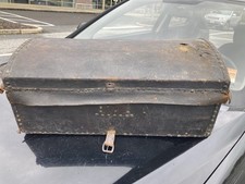 Early Leather  Antique c. 1780-1830 Dome Top Trunk Chest Brass Tack 24x12x10”