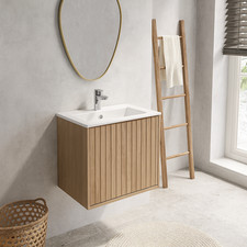 Sognare Orac 600mm Fluted Sonoma Oak Wall Hung Vanity Unit & Basin – Handleless