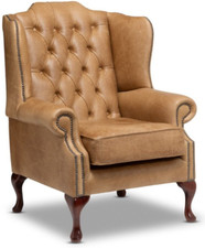 Chesterfield High Back Wing Chair In Genuine Vintage Cracked Tan Brown Leather