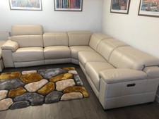 Leather electric recliner corner sofa & matching stool from Sofology in Nov 2018