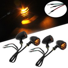 4Pcs Motorcycle Grill Bullet Blinker Turn Signal Amber Lights For Bobber Chopper
