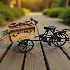 Rare HTF Metal & Wood Decorative Vintage Ice Cream 3 Wheel Bicycle n Cart