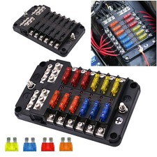 12-Way Auto Blade Fuse Box Block Holder with LED Indicator For 12V 24V Car Boat