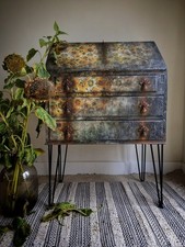 Upcycled  Vintage Bureau Writing Desk  sunflower design rustic chippy farmhouse