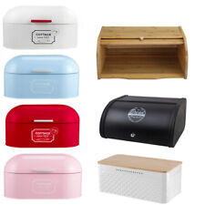 Nordic Style Bread Bin Large Bamboo / Metal Kitchen Food Storage Box with Lid