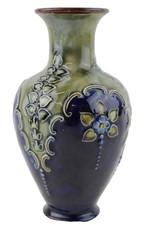 ANTIQUE ROYAL DOULTON ART NOUVEAU STONEWARE VASE c1900. signed vgc  14.5cm