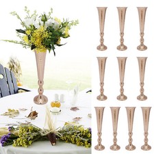 10Pcs Gold Flower Vases Wedding Table Centerpieces 20.5" Tall Metal Trumpet Vase