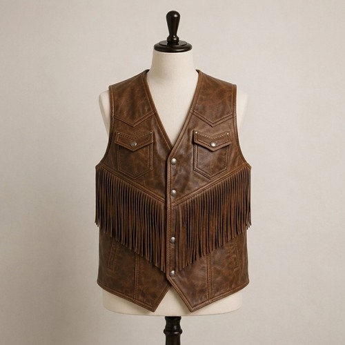 Men brown leather fringe - brown,