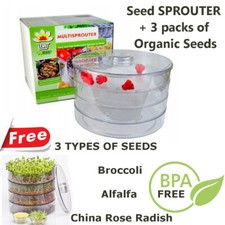 3 TRAY SEED SPROUTER KITCHEN GERMINATOR FOR BEAN & SEEDS Microgreens Sprouts + S