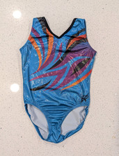 SIMONE BILES GK ELITE Gymnastics Dance Leotard CL Large HOLOGRAPHIC Orange Blue