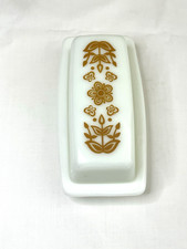 Vintage 70s PYREX Butter Dish w Lid Gold Butterfly Pattern Flower 72-B