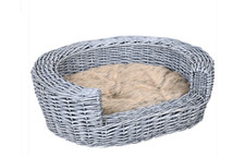 "Wicker Pet Bed – Grey Willow Dog & Cat Sofa Couch with Cushion, 57x46x17.5cm –