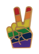 Rainbow LGBTQ+ Gay Pride Victory V Peace Sign Pin Badge