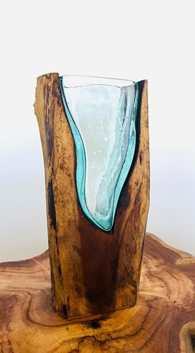 Molten glass vase wood - glass,