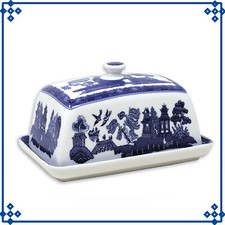 Blue Willow Butter Dish Covered Server Ceramic Tableware Antique Oriental Style