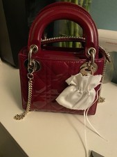 Dior lady bag mini cherry red patent leather with gold chain bag