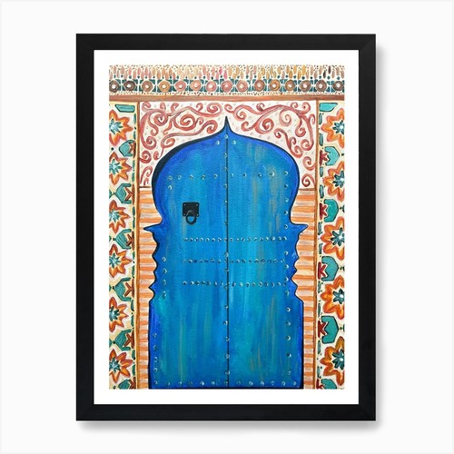 Blue moroccan door art print - door,