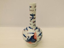 China Old Blue white underglaze red Porcelain Crane pattern with long neck vase