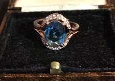 Vintage Style Blue Topaz And White Zircon Ring 18K Rose Gold Plated