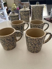 Robinson Ramsbottom Pottery Coffee Mugs Blue spongeware