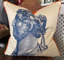 #2 DESIGNER TIMNEY FOWLER FABRIC LARGE ROMAN HEADS CLASSIC DESIGN BLUE /ORANGE