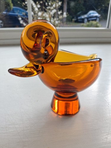 Vintage amber glass duck - vintage,