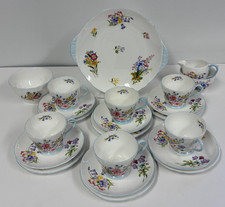 VINTAGE SHELLEY TEASET 22 PIECES WILD FLOWERS 13668 CUPS SAUCERS PLATES 1950S