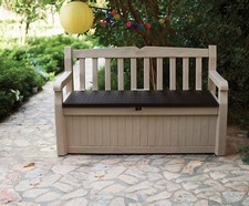 GARDEN STORAGE  KETER OUTDOOR BENCH 265L  LOCKABLE WEATHER RESISTANT BEIGE/BROWN