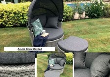 Rattan Outdoor Garden Day Bed Patio Sun Lounger - Aluminium, Grey, Thick Cushion