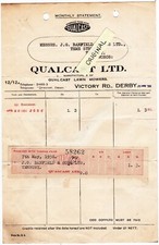 LAWN MOWER TWO BILLHEADS RANSOMES SIMS JEFFERIES IPSWICH SUFFOLK QUALCAST DERBY