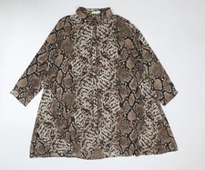 Vera & Lucy Womens Brown Animal Polyester Blend Shirt Dress Size 10 But