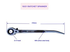 Flat Ratchet Podger Steel Spanner wrench 10" - 19 & 21mm Scaffold Tools
