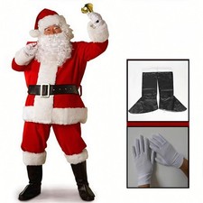 Adult Santa Claus Costume Father Outfit Christmas Flannel Suit Mens Fancy Dress