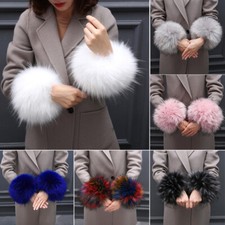 1 Pair Faux Fur Fluffy Wrist Cuffs Winter Windproof Oversleeve Arm Warmer Gloves