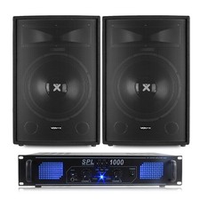 Vonyx SL15 Passive DJ Speaker 15 Inch 1000W Amplifier Bundle + Cables