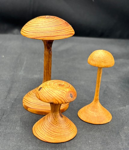Three turned wooden mushroom - three,