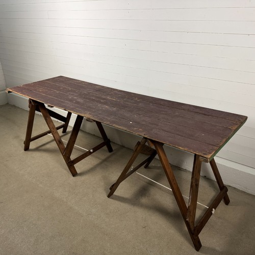 Vintage pine trestle table - trestle,