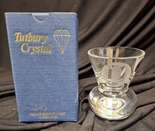 Tutbury Crystal English Full Lead Mouth Blown & Etched Bud Vase 8cm BOXED 178/D