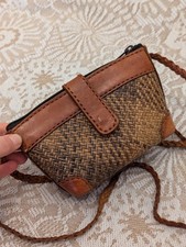Leather Rattan Mini Bag Womens Handmade Shoulder Cross Body Strap Lined
