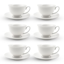Porcelain Tea Cup and Saucer Set – 6-Piece Elegant White Coffee & Tea Set