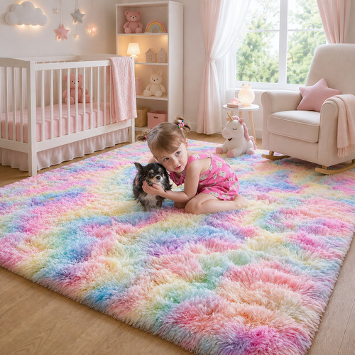 Rainbow fluffy shaggy rugs - fluffy,