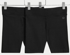 Girls 2 Pack School PE Cycling Shorts Ex M&S Cotton & Stretch Black Navy 2-16Y