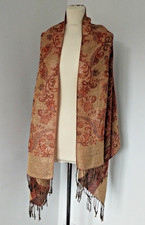 Pashmina Fringed Scarf Shawl x2 Gold Orange and Fuchsia Pink Multi Paisley BNWOT