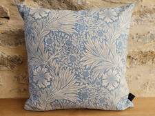 William Morris Marigold Fabric Linen China Blue & Velvet Cushion Cover A