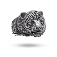 Calm Tiger Biker Rider Jungle Wild Animal 925 Silver Men Gift Ring